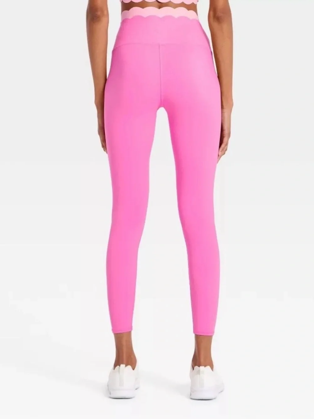 Women's High-Rise Scallop Leggings - JoyLab Neon Pink/Light Pink S